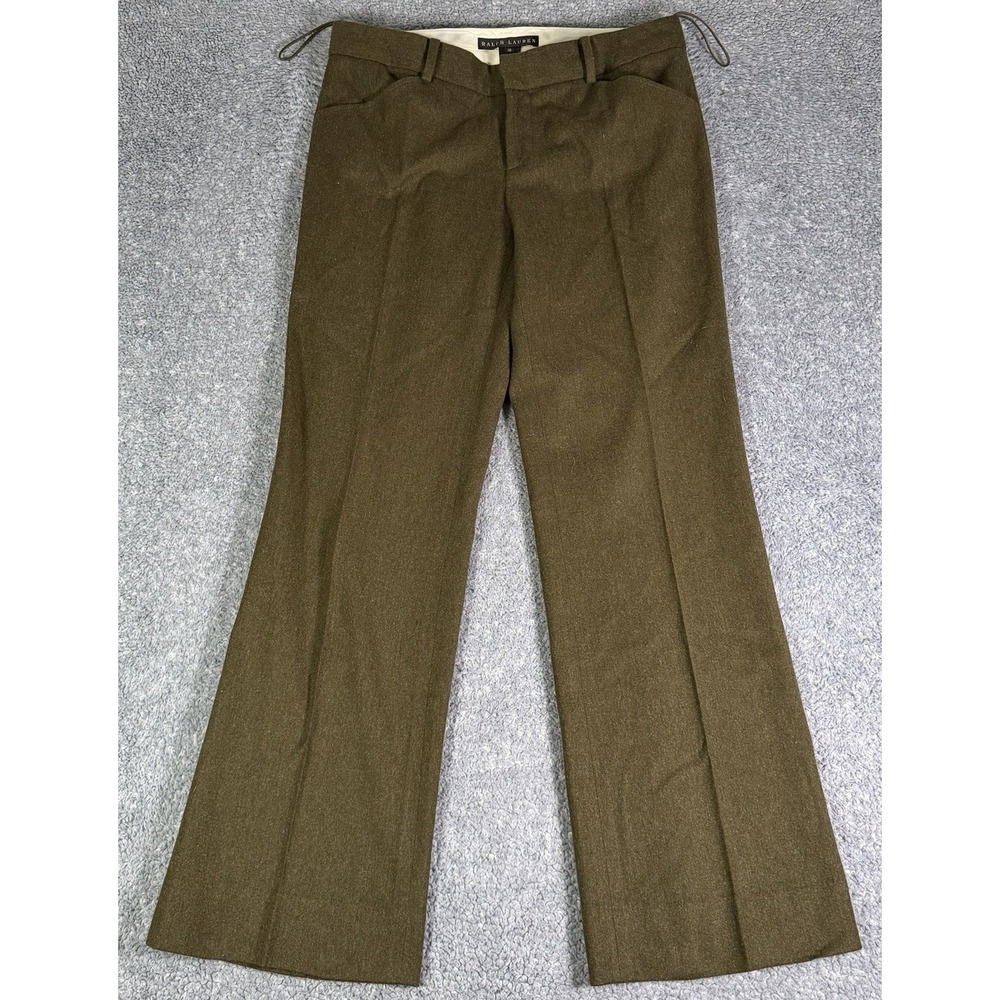 VTG Ralph Lauren Olive Green Wool & Cashmere Trouser Pants Womens 10 Made In USA
